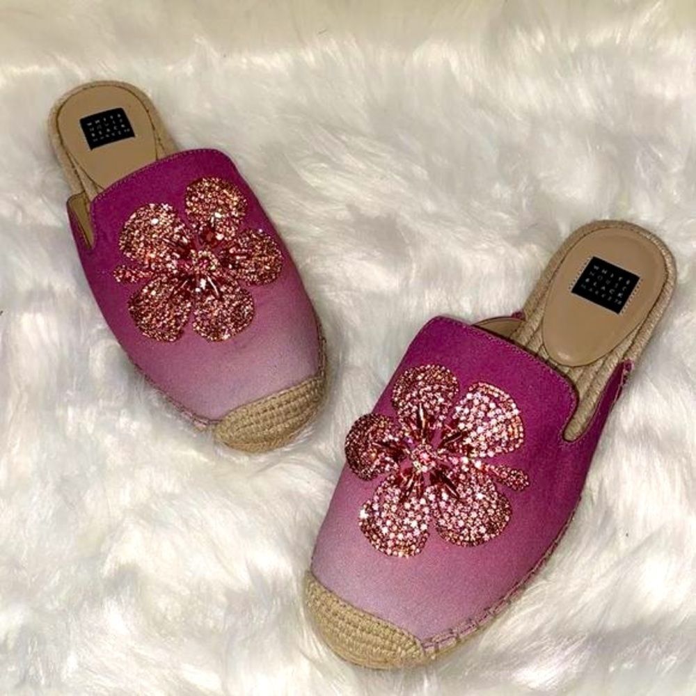 WHBM JEWELE CANVAS‎ OMBRÉ ESPADRILLE SLIDES 7 A20